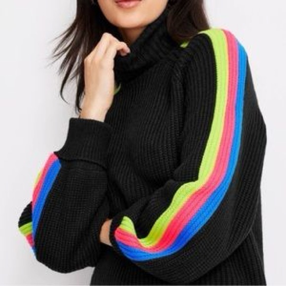 Future Collective Sweaters - Future Collective Kahlana Barfield Brown Black Neon Stripes Turtleneck XXS